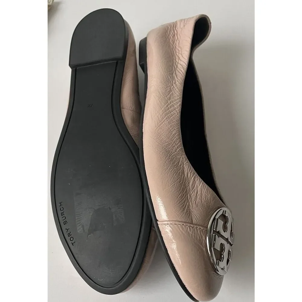 NEW TORY BURCH CHELSEA CAP TOE LEATHER BALLET FLAT IN SHELL PINK US SIZE 7.5